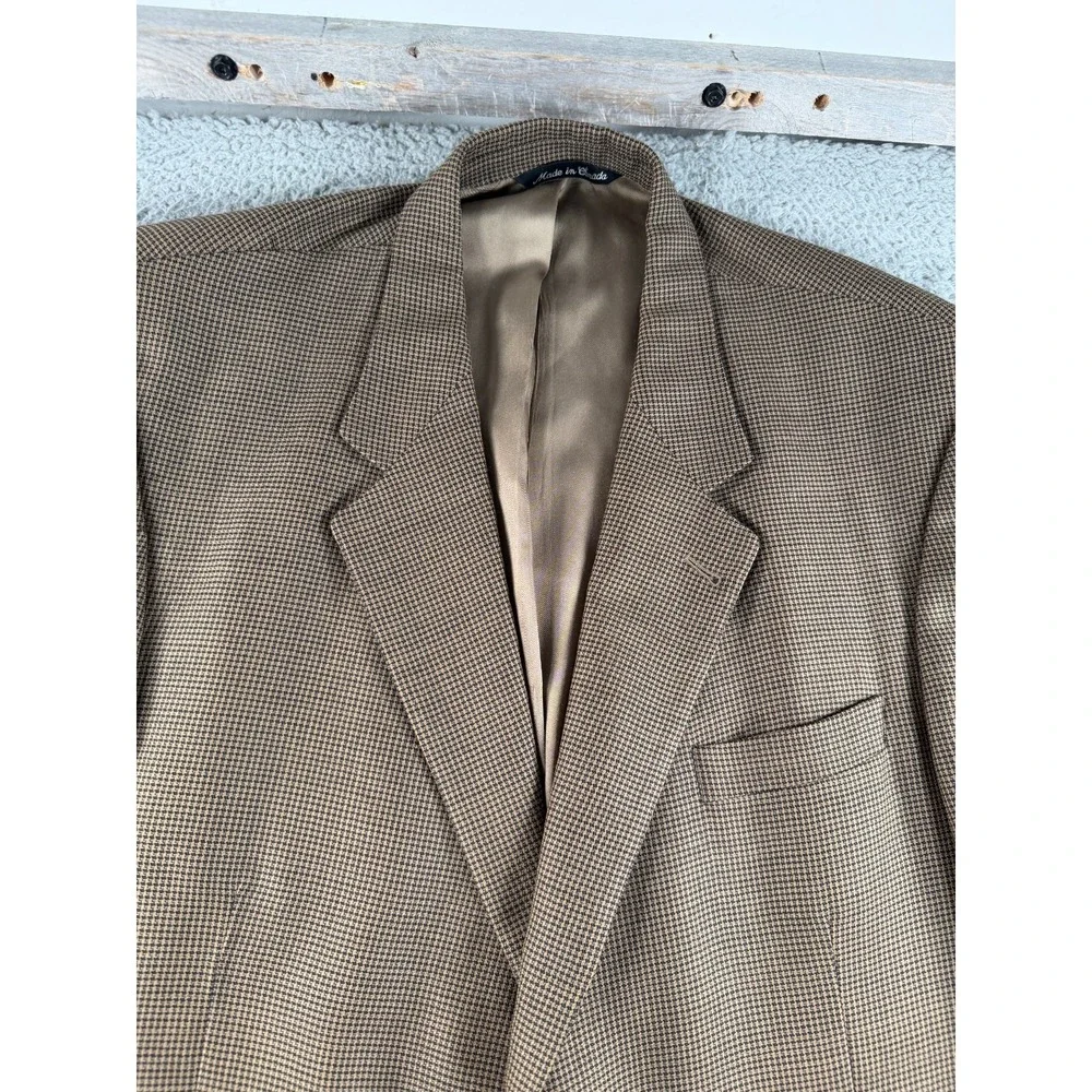 VTG Kilgour French Stanbury Blazer Mens Brown Wool Houndstooth Union Made Canada